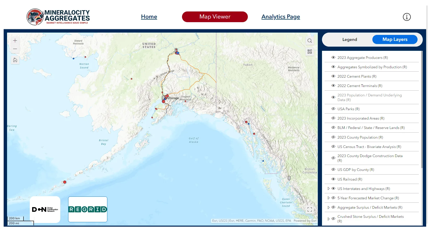 Aggregate producers in Alaska are spread widely to accommodate remote populations.